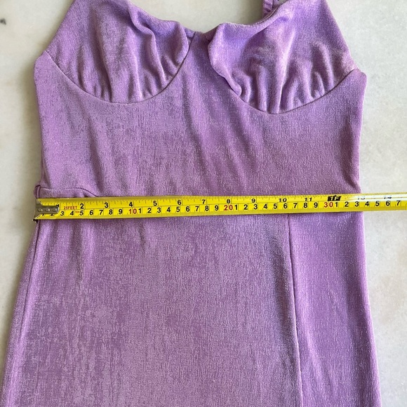Cider Lavender Midi Dress Flirty Thigh High Stretchy Fabric Bustier Neckline - Picture 6 of 10